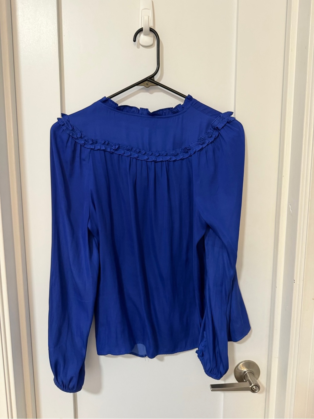 LOFT Royal Blue Button-Front Ruffle Blouse - Picture 5 of 5
